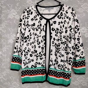 Samantha Grey M Layered Sweater Black & White leopard print & sequin